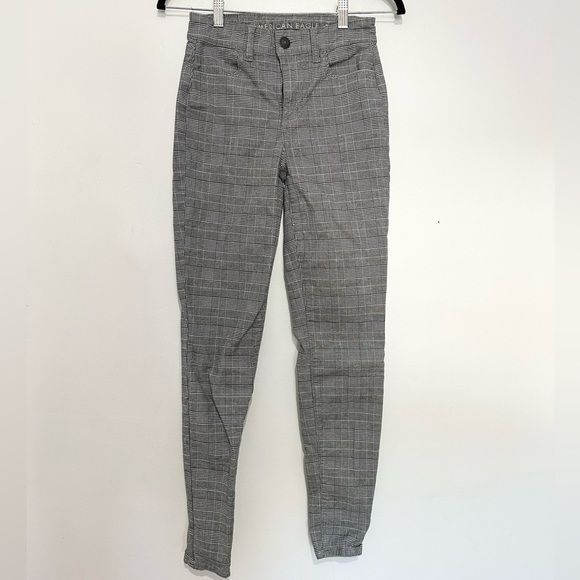 American Eagle stretchy plaid casual denim trousers size 0 - Picture 1 of 5